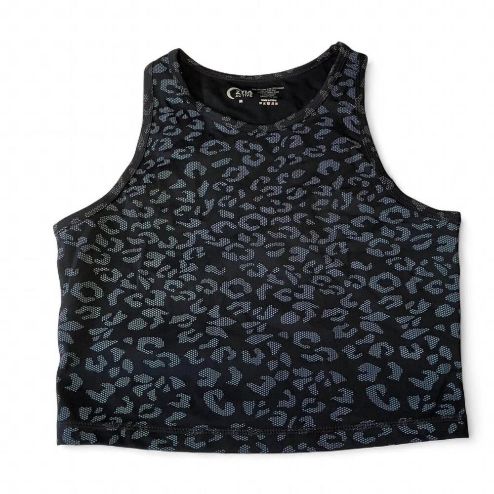 Zyia Leopard Print Reflective Iridescent Hi-Neck Stronger Activewear Tank